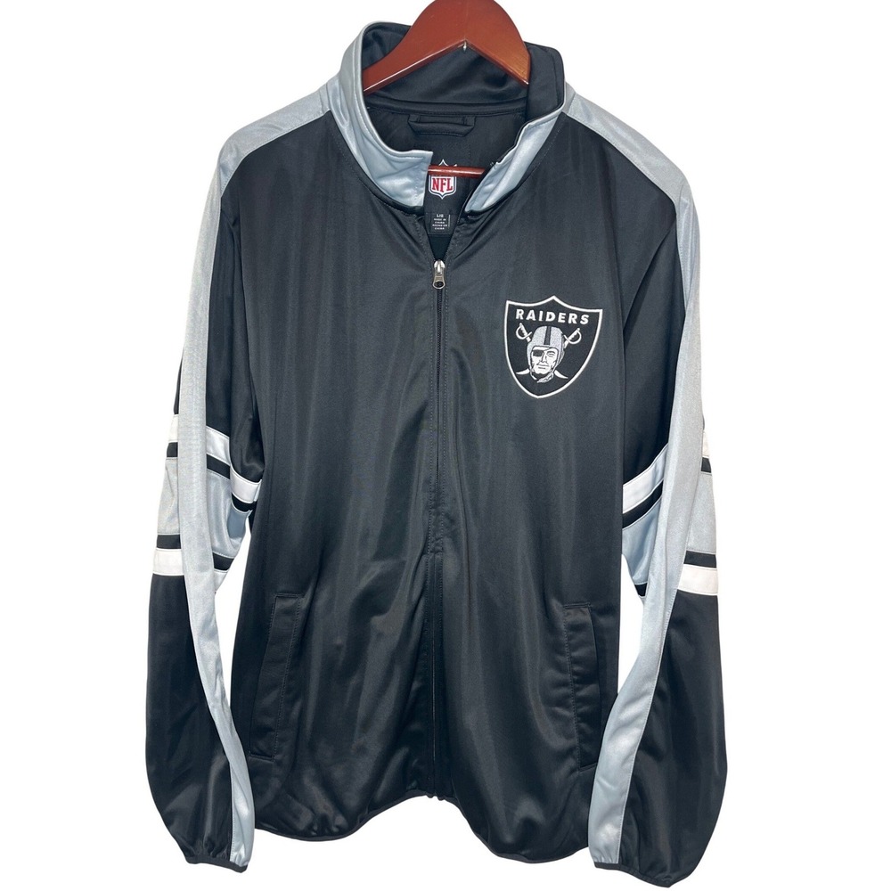 NFL Las Vegas Raiders Track Jacket Men Large Black Silver Full Zip G-III Apparel